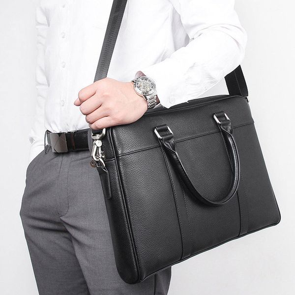 

genuine leather male package man handbag 14 inch computer bag men's business briefcase messenger lapbag