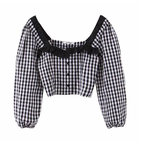 

women's blouses & shirts european american clothing blouse 2021 summer fang ling long sleeve lattice female short a2145, White