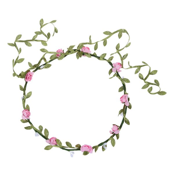 

lady boho floral flower festival wedding garland forehead hair head band pink