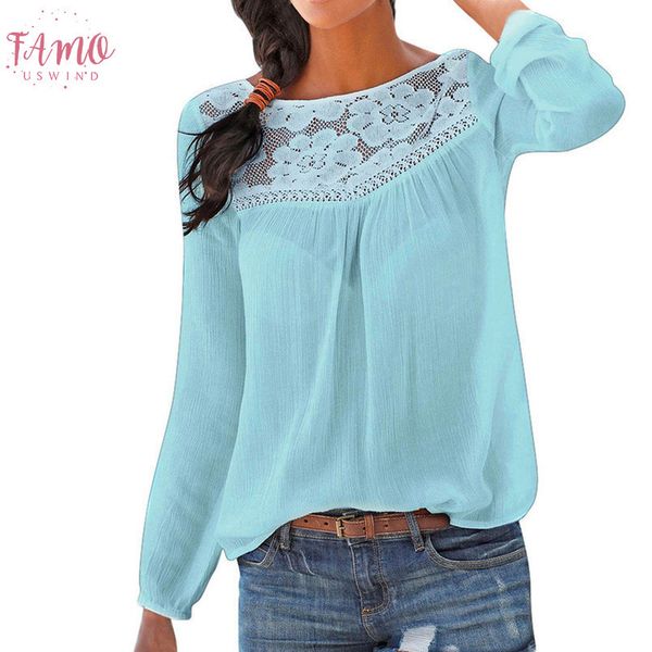 

blouse for women casual long sleeved lace patchwork shirt blouse street applique clothing long sleeved camisas mujer 2020 jy, White