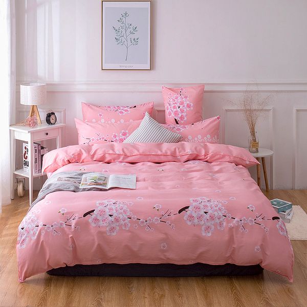 

dreamort 100%cotton peach blossom pastoral style 3or4pcs twin  king size bedding set bed sheet+duvet cover+pillowcase