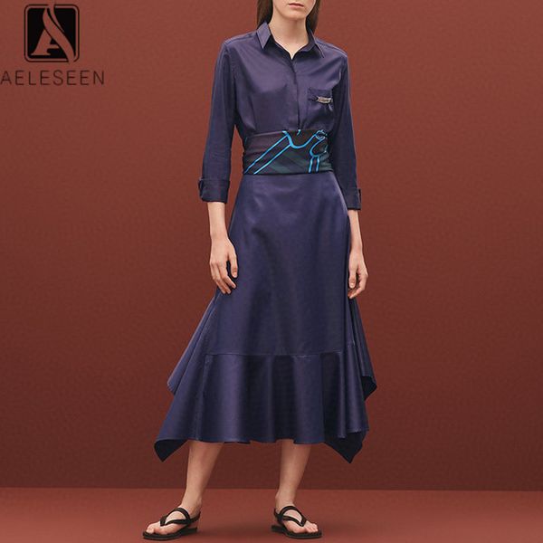 

aeleseen runway мода женщины наборы 2020 высокое качество фиолетовый блуза + лоскутная контрастность цвет печати нерегулярное юбка для отдых, White