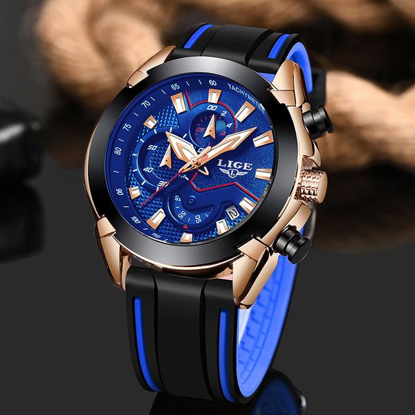 

новые мужские часы lige уникальный дизайн моды циферблат кварцевые наручные часы кожаный ремешок дисплей даты и недели часы синий релох, Slivery;brown
