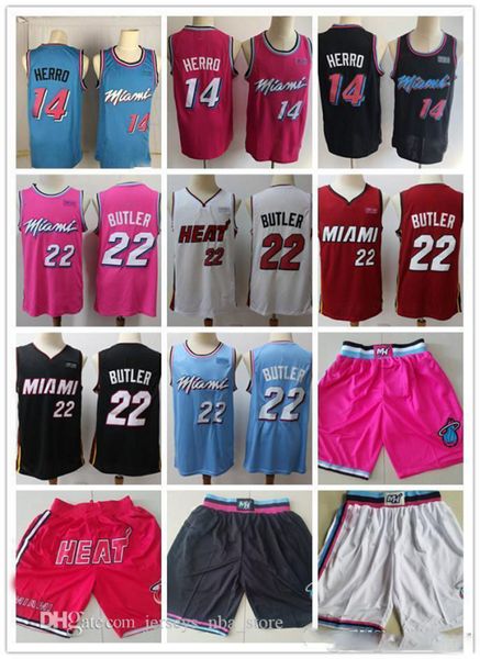 

2020 mens miami nba heat throwback jerseys tyler 14 herro jimmy 22 butler basketball shorts basketball jerseys pink, Black;red
