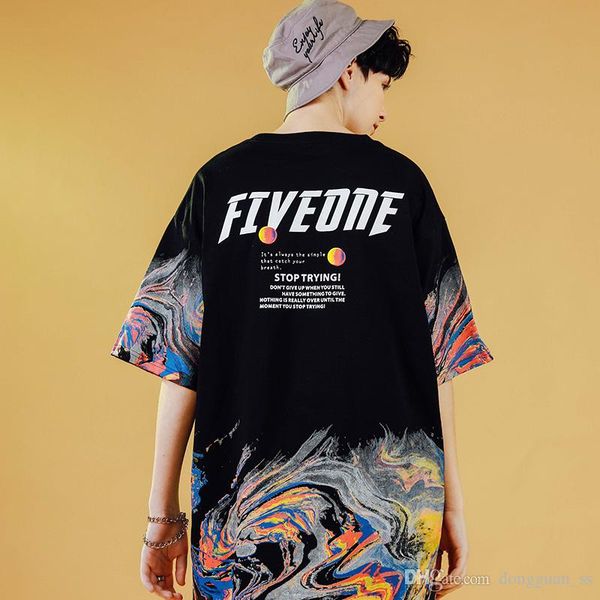 

2020 men t shirt hip hop streetwear radiation painting tshirt summer short sleeve harajuku t-shirt cotton black tees hiphop, White;black