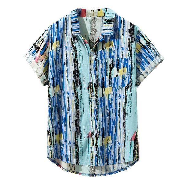 

men hawaiian shirt male casual printed beach mens printed hawaiian loose beachwear short sleeve casual buttons shirt -3xl, White;black