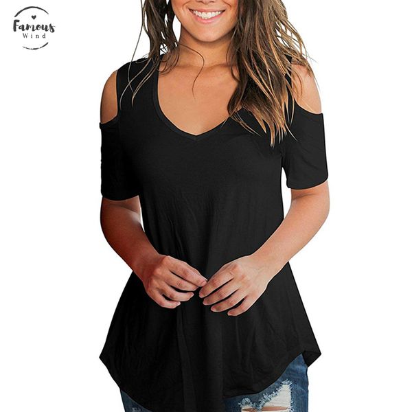 

womens casual t shirt v neck cold shoulder short sleeve tshirt drop shipping drop shipping, White