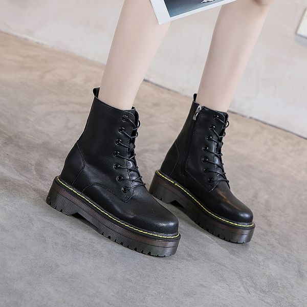 

sondr platform black ankle boots for women botas negras mujer winter shoes woman genuine leather booties sewing schoenen vrouw