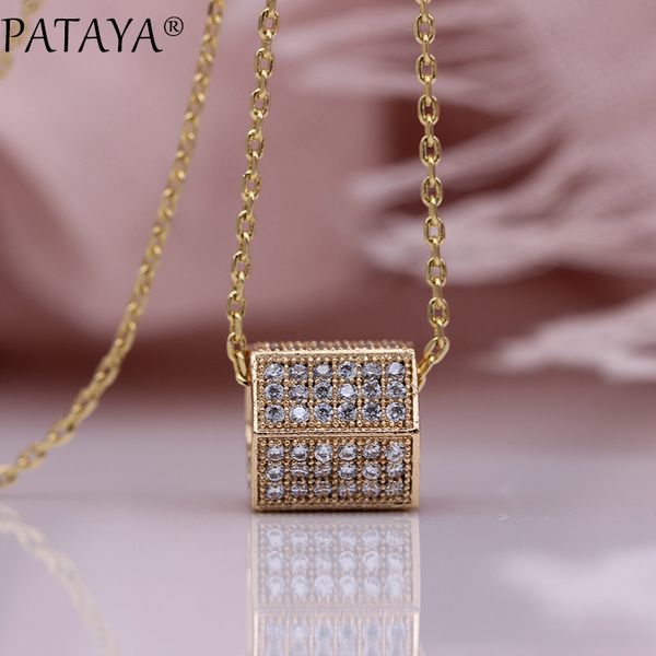 

pataya new six-sided square pillar luxury necklaces micro-wax inlay natural zircon fashion jewelry 585 rose gold women pendants, Silver