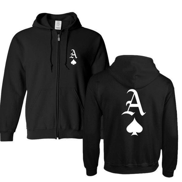 

plus size for hoodies men hip-hop zipper jacket sweatshirts ace of spades printed sweatshirts up-to-date jacket, Black
