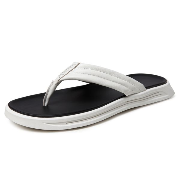 

slippers 2021 male genuine leather men all-match cowhide sandals men's summer leisure shoes white flip flops beach outdoor, Black
