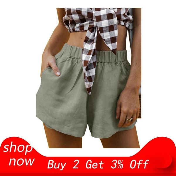 

comprehensive training casual short vintage women solid shorts sports elastic waist pockets loose wide leg summer outdoor sports, White;black