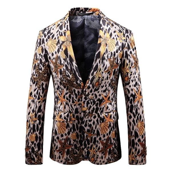 

new fashion sea creature leopard printing blazer masculino casual dress suit coat plus size slim fit men blazer jacket business, White;black