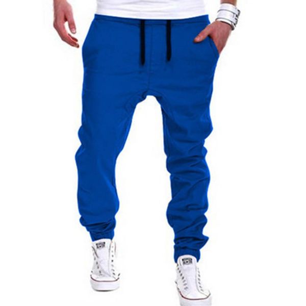 

men sports solid color drawstring long pants casual baggy trousers sweatpants, Black
