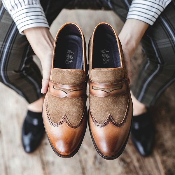 

100% first layer cowhide leather loafers men's pedal lazy set foot baroque british style retro shoes, Black