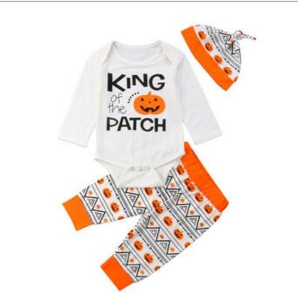 

NEW Baby Girls Hollowen Pumpkin Outfit Romper Kids Girls 3 Pieces set Romper + Pant + Headband Baby kids Clothing sets