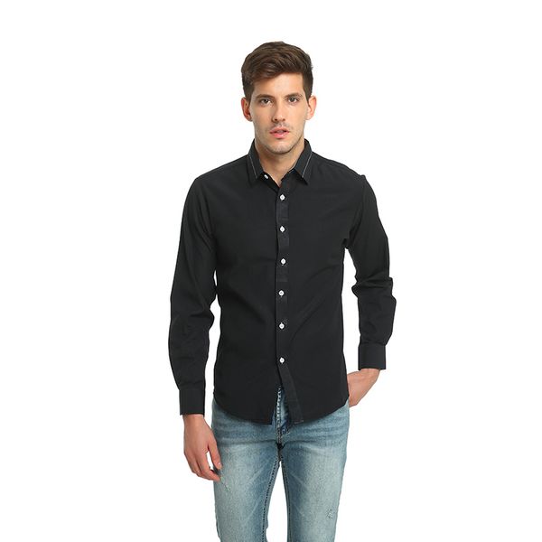 

men's dress shirts mens spring fashion casual slim business office weeding long sleeve cotton solid tuxedo size 3xl, White;black