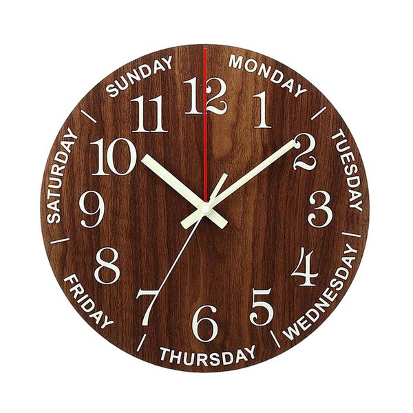 

12 inch luminous wall clock wood silent light in dark night nordic fashion wall clock non ticking with night light