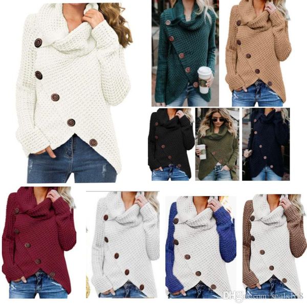 

women casual turtle cowl neck hem wrap pullover chunky button knit sweater warm cardigan irregular outwear jacket coat xmas hh9-2469, Blue;gray