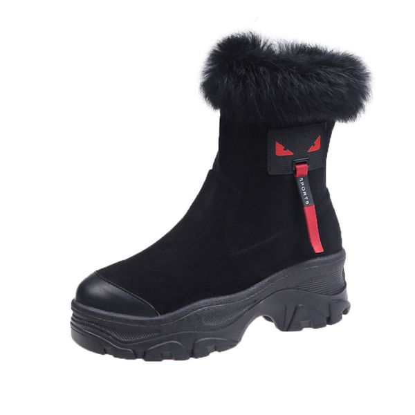 

boots winter shoes women warm fur snow boots womens cotton shoes female high ankle wear resistant slip bota feminina, Black