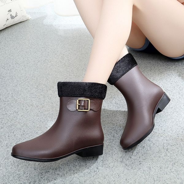 

2019 ankle rain boots shoes women waterproof cartoon animals rainboots water shoes woman wellies, Black
