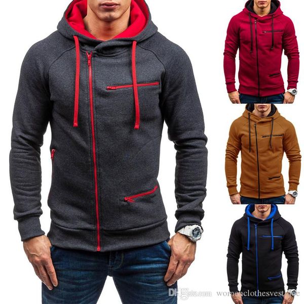 

дизайнер mens кардигана толстовка с капюшоном повседневной solid color coat мода zipper тонкой лоскутная толстовка, Black