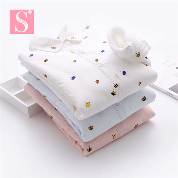 

stvy colored small umbrella printed women blouse 2019 winter female shirt plus velvet thicken keep warm shirt ladies cotton, White