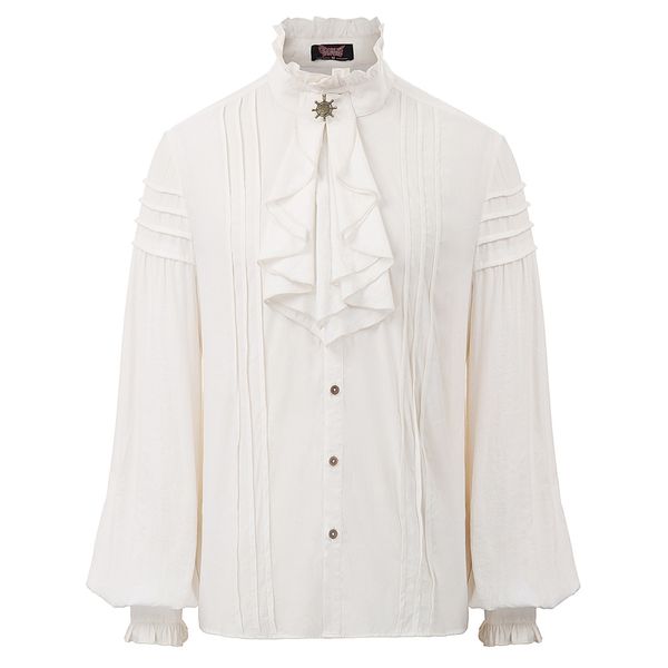 

men shirt vintage party evening steampunk victorian renaissance long sleeve jabot collar solid ruffles ruched club shirts, White;black