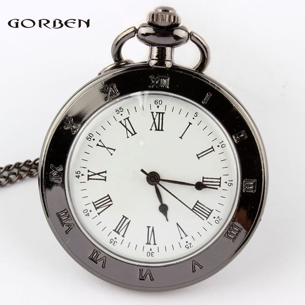 

gorben brand watch round roman numerals quartz pocket watches with chain necklace simple stylish design men women pocket watch, Slivery;golden