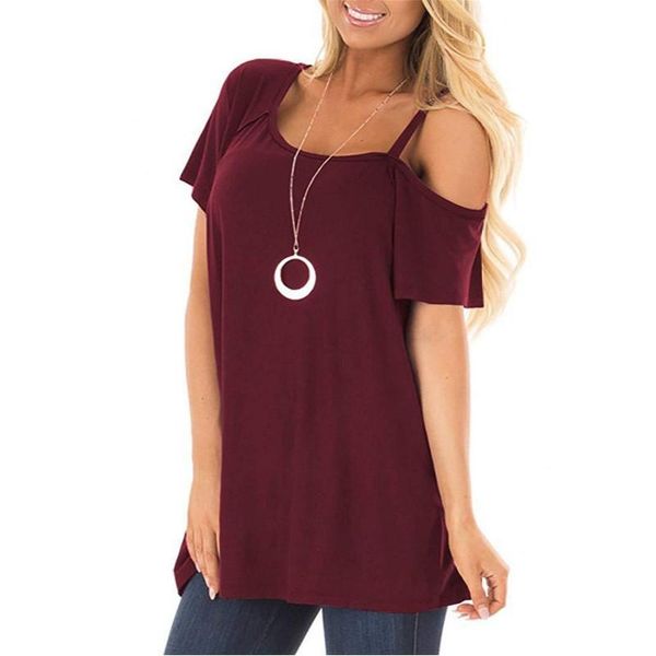 

плечо футболка мода уличная круглый вырез топы летние женские повседневные свободные пуловеры тройники женщины твердые без бретелек, White