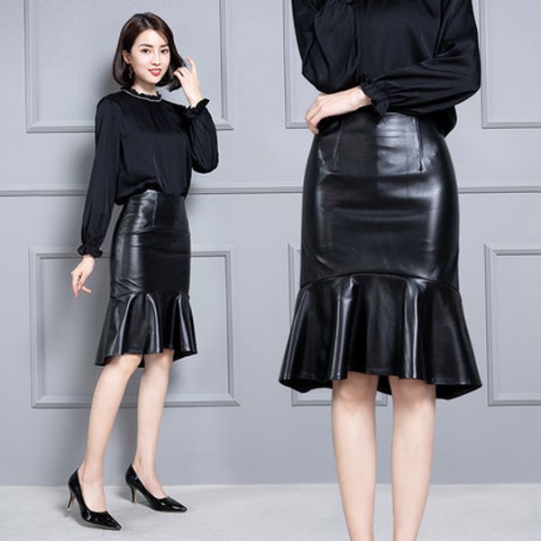 

2019 new fashion genuine sheep real leather skirt k36, Black