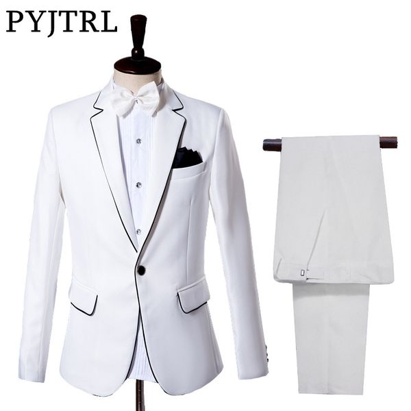 

jacket + pants) men's suits groom tuxedo dress white wedding gentleman slim suit, White;black