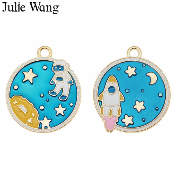 

julie wang 4pcs enamel astronaut rocket planet charms aviation gold tone necklace bracelet earrings jewelry making accessory, Bronze;silver