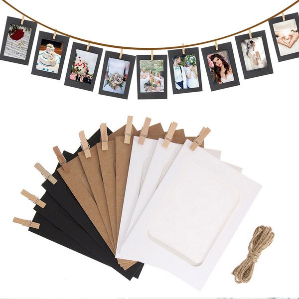 

10pcs 3inch kraft paper p flim diy wall picture hanging frame +rope+clips set p