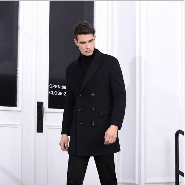 

m-xxxl 2018 autumn and winter new business casual woolen coat men's long section korean version slim thickening wool coat, Black