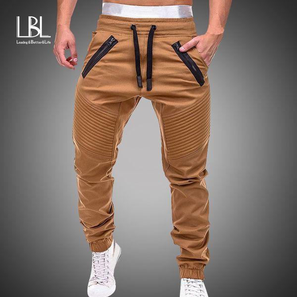 

мужчины бегуны брюки 2019 осень нового mens sweatpants досуг хлопок мужского joggers повседневной sweatpants мужской тренировки тонкого fit, Black
