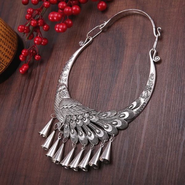 

necklaces & pendants exaggeration miao silver dance accessories peacock elephant loong shape retro big collar ethnic pendants
