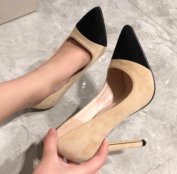 

2020 women's shoes wind sharp fine with high with spelling all kinds of things are easy to talk about. single shoe, Black