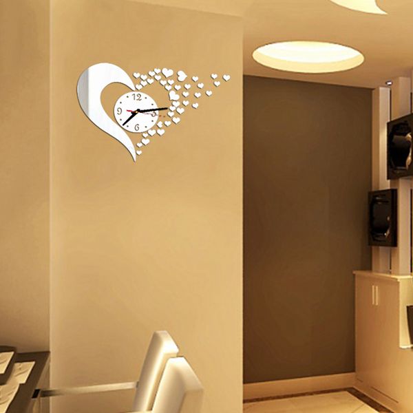 

new diy home modern 3d mirror wall clock love sticker home room decoration sale