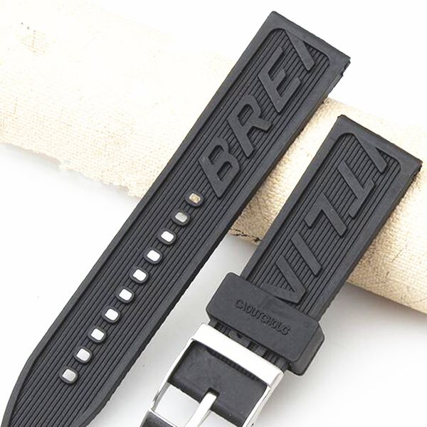 

llux ury brand silicone rubber thick watch band 22mm 24mm black watch strap for naviitimer/avengeer/breeitling