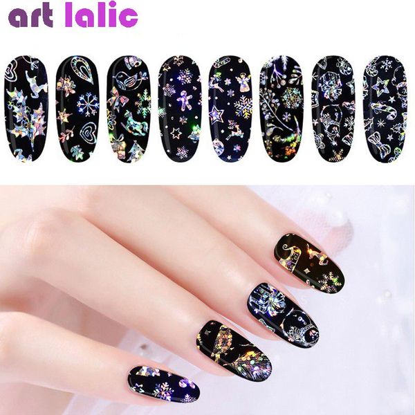 

новый год dreamcatcher снежинка розы ногтей фольга лазерная nail decor 4 листы голографическая nail art передача наклейки надписи, Black