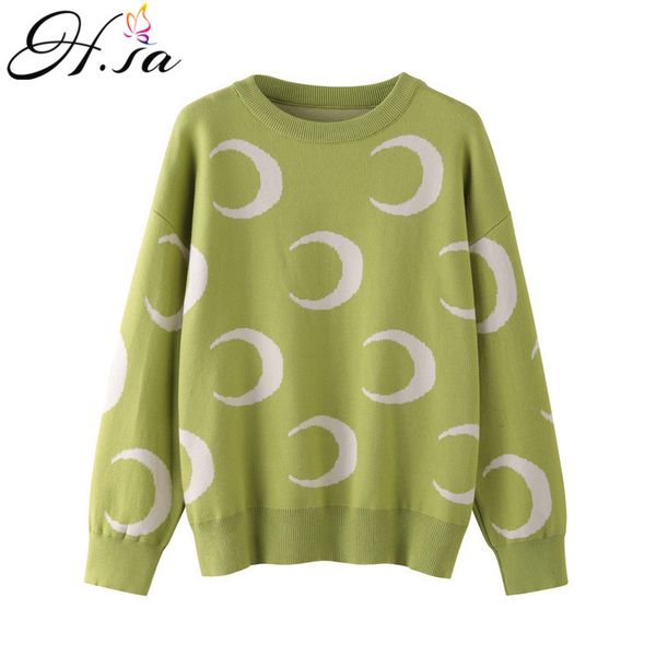 

h.sa pullover women sweater o neck moon knitwear long sleeve casual fall jumpers 2019 basic sueter oversized feminino, White;black