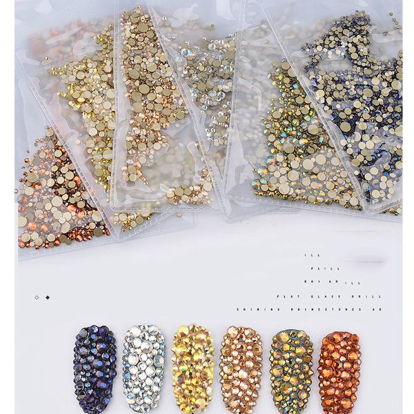 

1440pcs nail rhinestones glass for nails art ss6-ss20 6 sizes non ix crystal diamond ab flatback for nails decorations zd042, Silver;gold