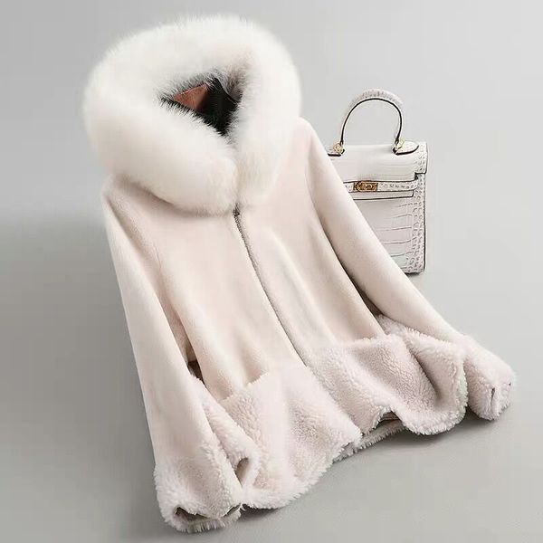 

a18154 women's winter real wool overcoat warm jacket real fur girl coat lady long jacket overcoat, Black