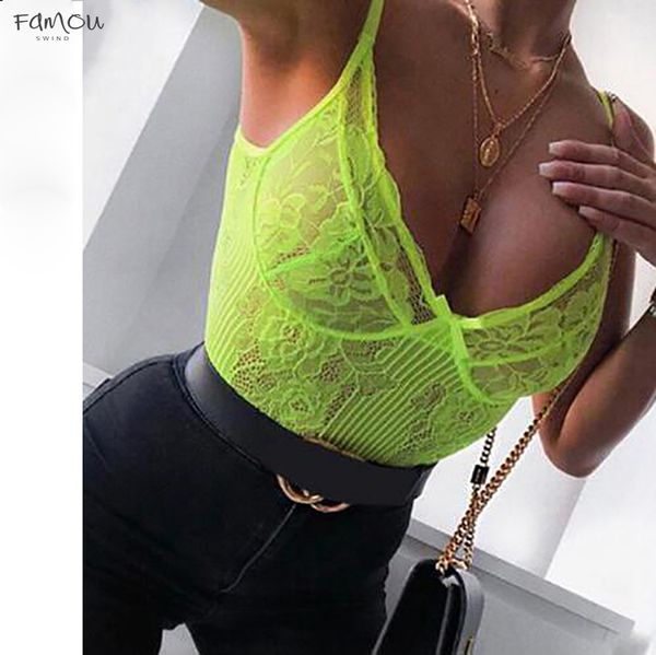 

Neon Sexy 21 Colors Lace Bodysuit Women Floral Embroidery Lace Bow Tie Transparent Summer Bodysuit Jumpsuit Overalls Party