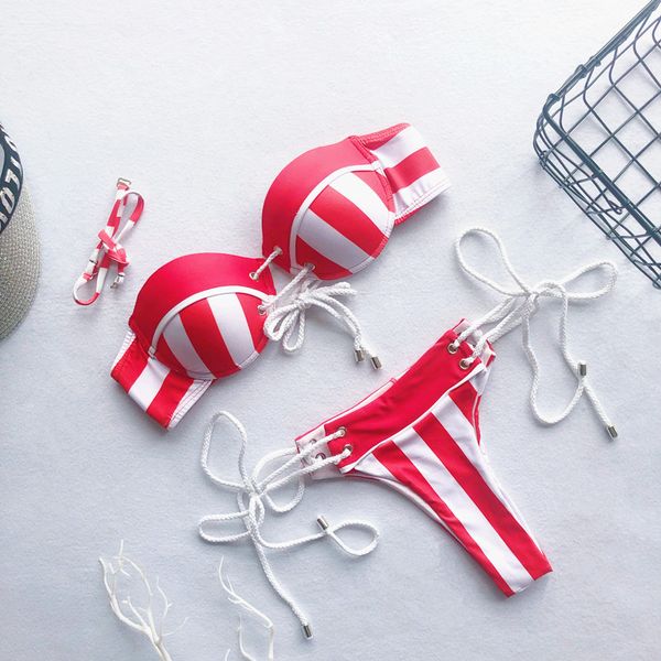 

summer women striped push-up padded bra bandage bikini set + men swimwear shorts swimsuit bathing couples outfits, White;black