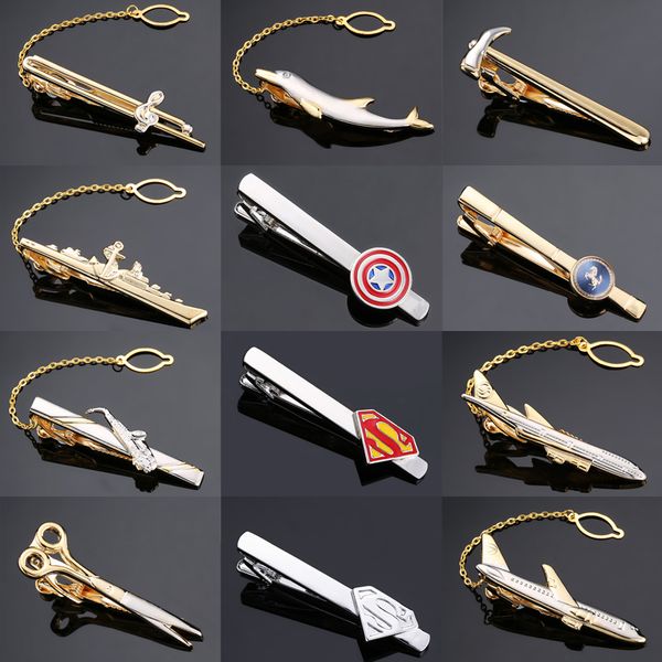 

mens tie clips male formal business suit necktie clip clasp music sax plane metal tie clip pins fashion men superhero jewelry, Silver;golden