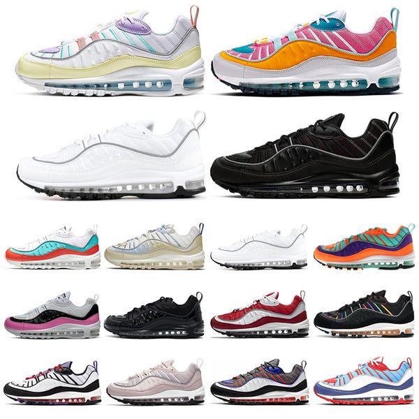 

new 98 men women running shoes easter gundam cone orange peel triple black white 98s mens trainers sports sneakers size 36-45