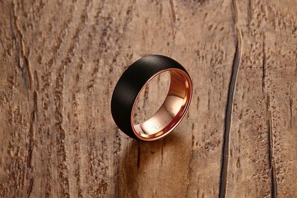 

fashion tungsten rings men black rose gold color jewelry classical engagement wedding band 8mm wide ring for men, Silver