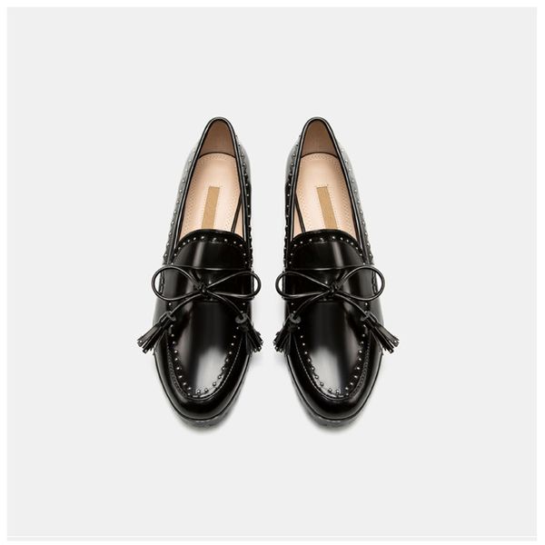 

все match lady оксфорд обувь кожа квартиры cowhide derby creepers fringe лук мокасины rivet мокасины женщины толстый sole espadrilles, Black